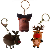 3 porte-clés sur le thème du renne au nez rouge