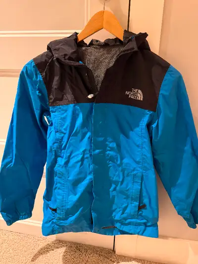 Kids size M(10) blue north face rain coat ($15). Kept my son dry on many rainy days. Great condition...