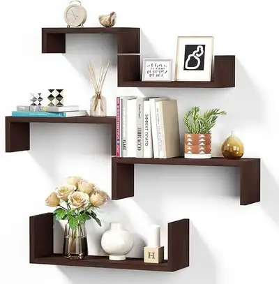 Wood Shelves for Home Decor Set of 5 (Dark Walnut), View more