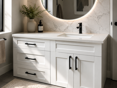 Brand New White Vanity Premium Quarts countertop White Porcelain sink 48” Wide x 21” deep x 33.5” hi...