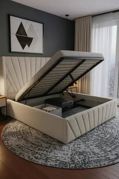 Queen Bed Frame with tufted headboard, View more