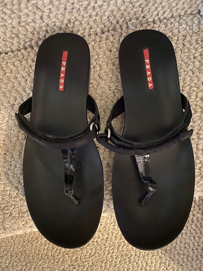 Prada Sport Women's Black Patent Leather Sandals Size 7/38, View more