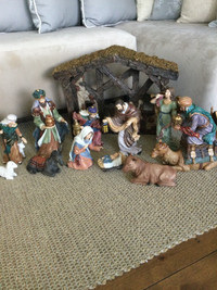 Beautiful LARGE Hand Painted 13 Piece Nativity Set
