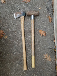 Vintage pair of tools   axe and sledge hammer