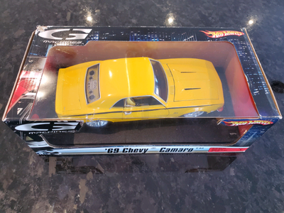 Rare BNIB K7915 Hot Wheels G Machines 1969 Chevrolet Camaro Yellow Damage to One Corner of Box Model...
