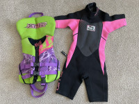 Child Jet Pilot life jacket and Fluid wetsuit size 8