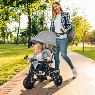 6 in 1 Toddler Tricycle Stroller with Basket, Canopy, 5-point Sa, View more