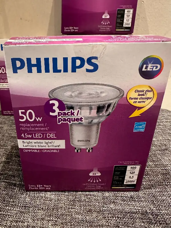 Brand new Philips LED 3 pack 50W dimmable. in Indoor Lighting & Fans in Markham / York Region - Image 3