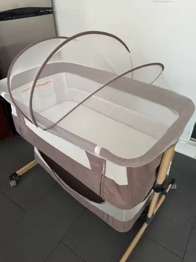 The crib for babies is very convenient to use, portable on wheels, condition like new, almost never...