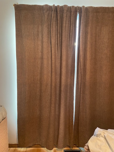 2 panels Pottery Barn beige/Taupe lined Pottery Barn curtains 50” wide x 83” long- $25 cash firm bri...