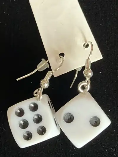 White Dice Drop Earrings (New), View more