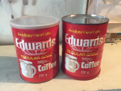 Edward’s coffee tins with lids $2.00 each. Meccano. Make an offer. 15” high Hiram L. piper Co.ltd. C...