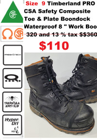 Size 9 CSA Safety Work boots 8 " Composite Toe Waterproof