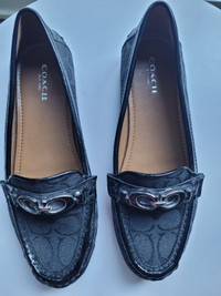 New /Coach Fortunata Black Leather Shoes Size 7B Jacquard