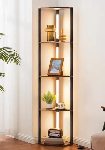 Modern LED Corner Floor Lamp with 4-Tier Shelves, View more