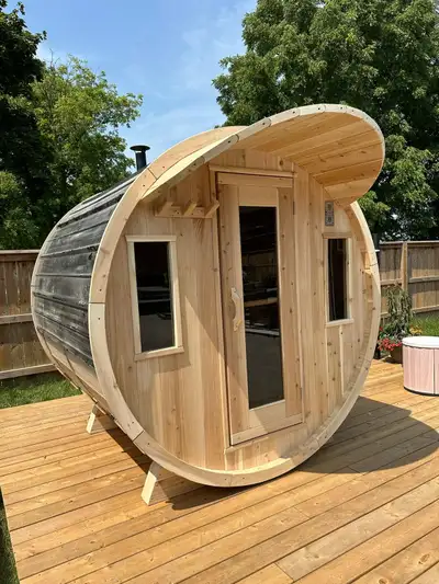 6x6 white Cedar Barrel Sauna, View more
