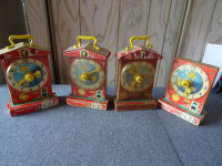 Ancien Fisher Price lOT 3  Musical Tick Toc Clock wind up 997