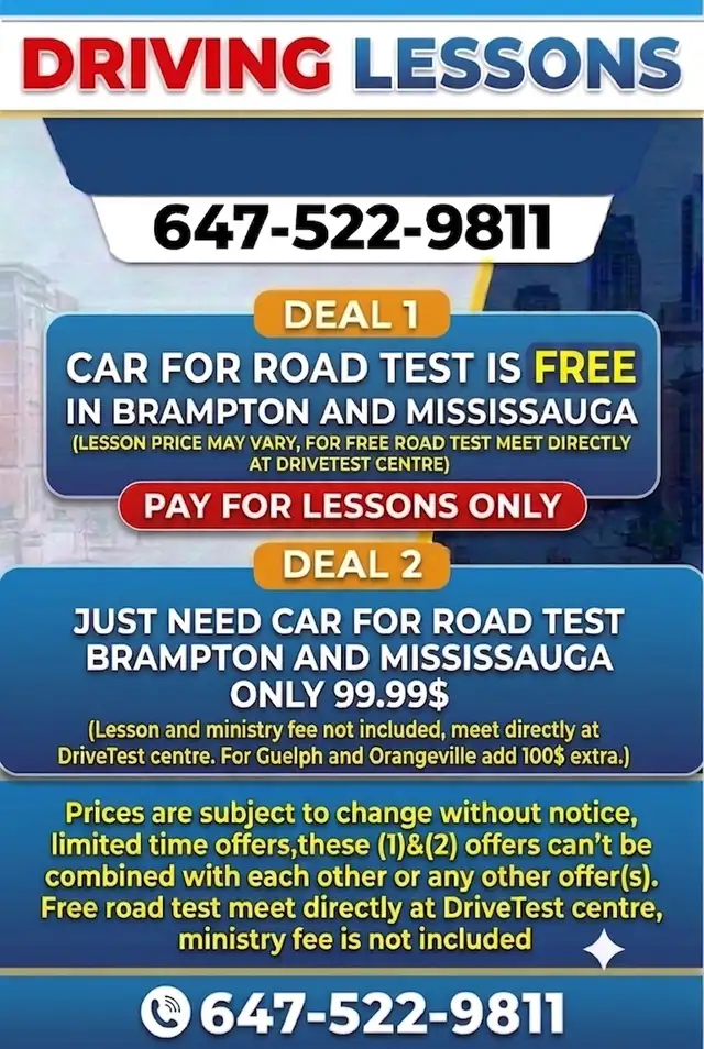 Driving Lessons and G2/G Road Test Car Rental