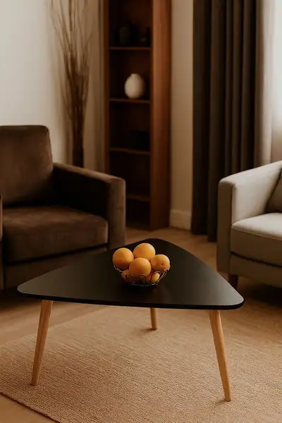 Modern Minimalist Black Triangular Coffee Table with Wooden Legs, View more