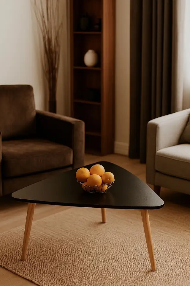 Modern Minimalist Black Triangular Coffee Table with Wooden Legs in Coffee Tables in Mississauga / Peel Region - Image 2