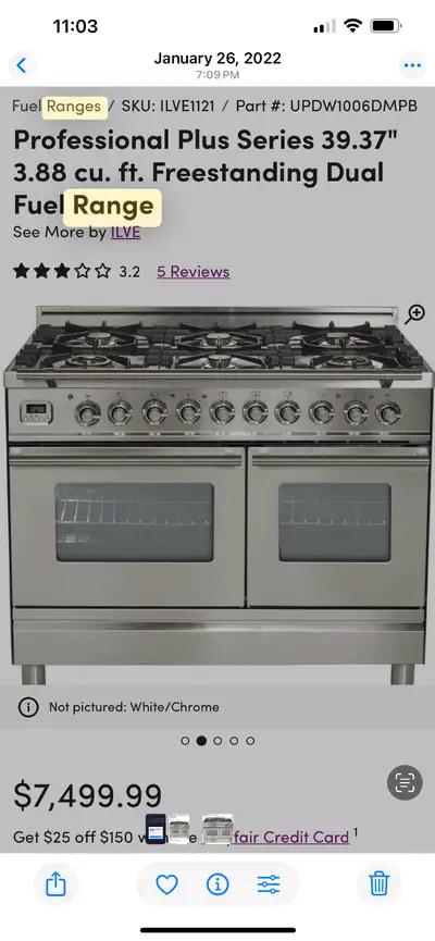 Freestanding dual fuel range (new), View more