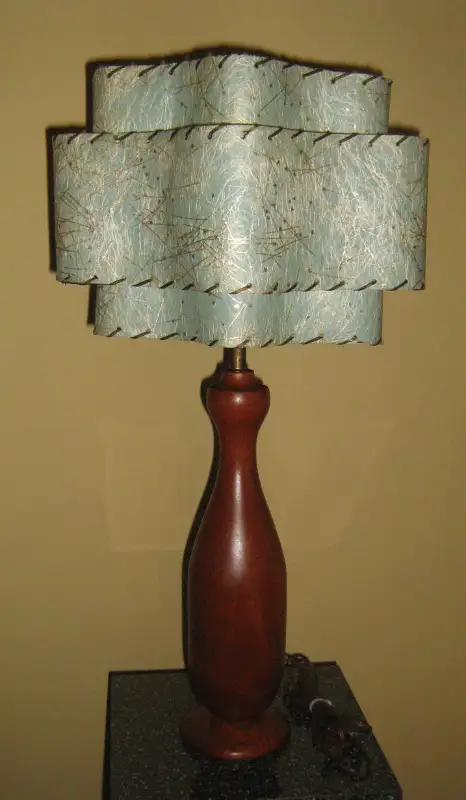 1950s Danish Solid Teak Bottle Lamp with Atomic Three Tier Shade in Indoor Lighting & Fans in City of Toronto - Image 8