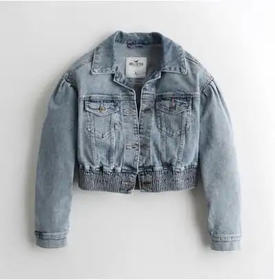 HOLLISTER Stretch Balloon-Sleeve Denim Jacket Light Wash, View more