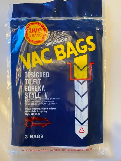Eureka Vacuum Bags Style V by DVC. Brand New 3 in package. Vacuum bags for Eureka model vacuums: 380...