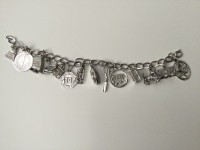 Vintage Charm Bracelet - Sterling Silver - 14 charms 