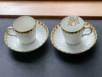 1940’s AS NEW Gold Rose MINTON DEMITASSE CUP and SAUCER, 2 Sets