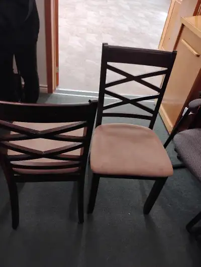 Pair wood chairs suede 2" cushion height37" width18" depth19", View more