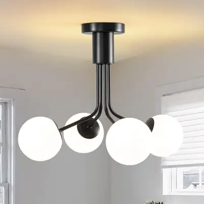 Dimmable Black 4 Light Mid Century Modern Chandelier, View more