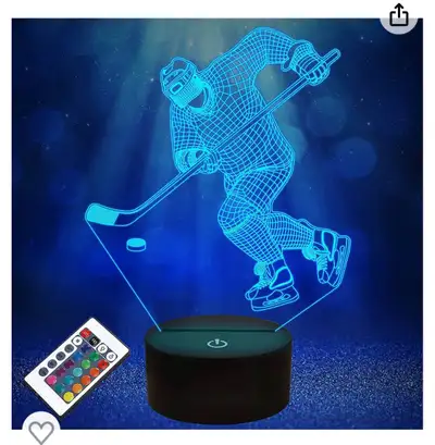Hockey Player Gifts,3D Lamp Ice Hockey LED Illusion Night Light for Kids Boys Men Cool Bedroom Decor...