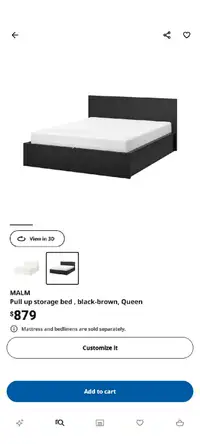 Queen size Malm pull up storage bed - grand lit malm rangement 