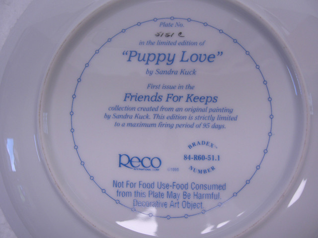 “Puppy Love” By Sandra Kuck Collector Plate in Arts & Collectibles in Dartmouth - Image 4