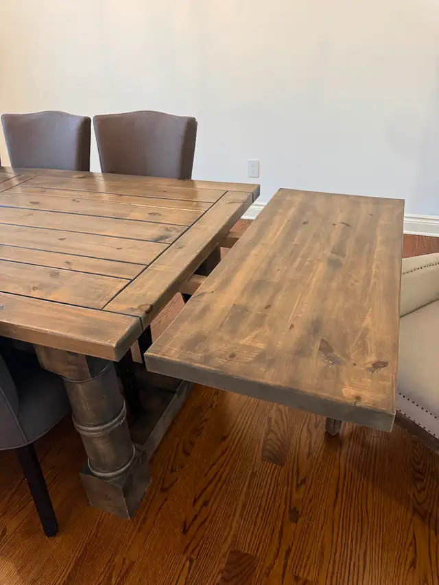 Custom stained/built solid wood dining room table and chairs (8) in Dining Tables & Sets in Kingston - Image 3