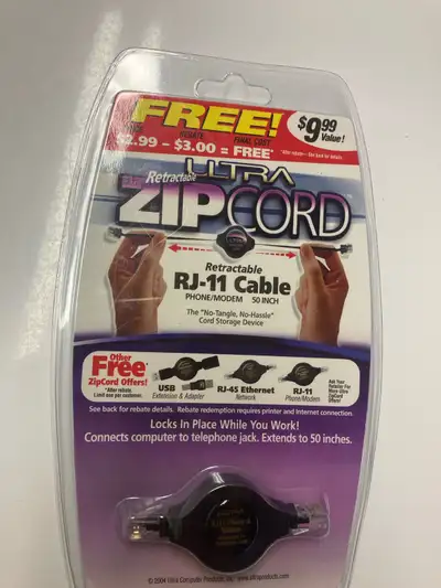 Free Ultra Zipcord RJ-11 Retractable Cable, View more