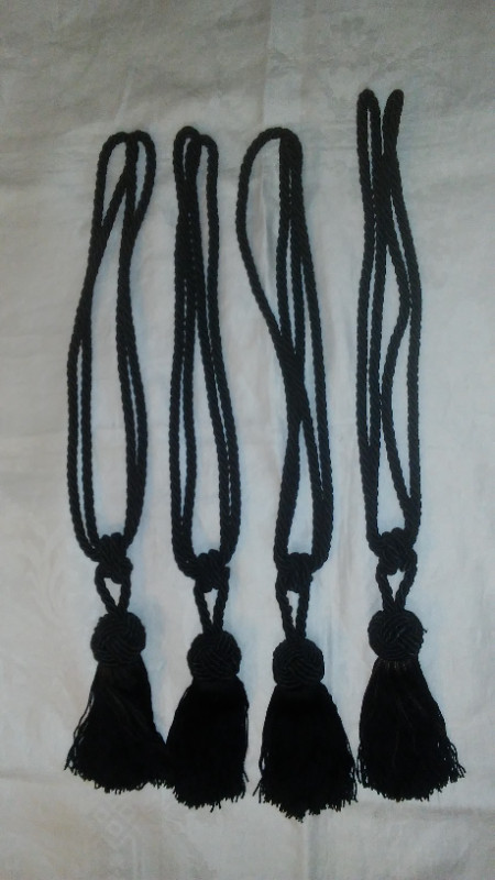 Satin Silk Rope Cord Curtain Tiebacks in Gold, Black, Ivory in Window Treatments in Kitchener / Waterloo - Image 3