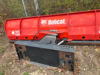 Bobcat snow blade 9 ft long. Easy hookup and use. Needs new springs