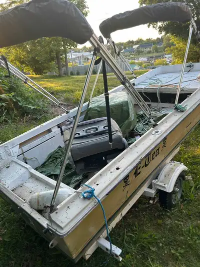 15 foot skiff and trailer for sale. NO MOTOR. Can be seen in Montague. Details trailer was built in...