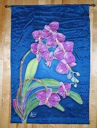 Large Hand-made Silk Wall-Hanging with Orchid design, from N.S.