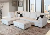 NEW FAUX LEATHER SOFA SECTIONAL WHITE. NEW IN THE BOX.