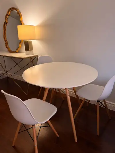 White Round Dining Table with 3 Chairs, View more