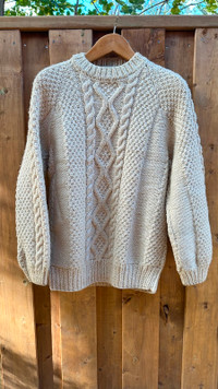 Irish "Aran" Virgin Wool Sweater, Mens Large.