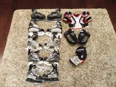2 Pairs Of Youth Skates (see ad), Bauer Shoulder Pads & Gloves, View more