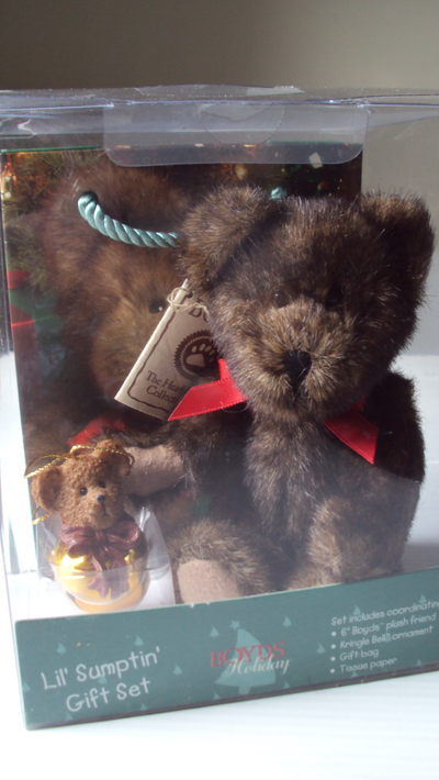 VINTAGE BOYDS BEARS - LIL' SUMPTIN' GIFT SET (2004). The set includes 6 inch Boyds plush bear called...