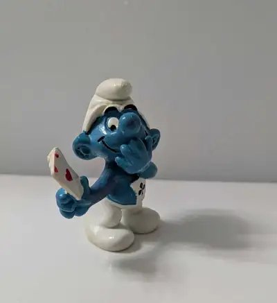 20056 Card Player Smurf Vintage PVC Schleich Figure Peyo 1980 W.Germany