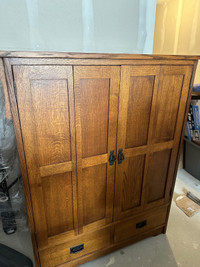 Wood mission style cabinet w/ two drawers