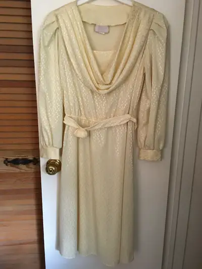 Vintage Yellow Silk DRESS with Cowl NECKLINE, View more