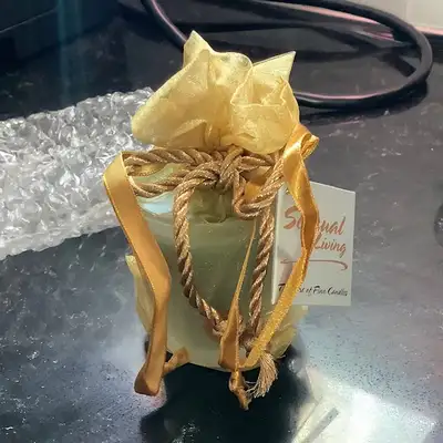 Set of 6 Votive candles in gold organza sachet - NEW, View more